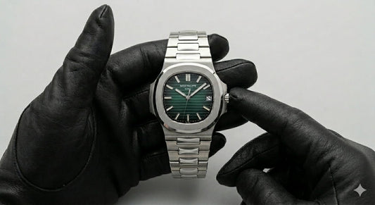 Patek Philippe Premium Silver Stainless Steel Men’s Watch with Green Dial – Luxury Square Design Wrist Watch