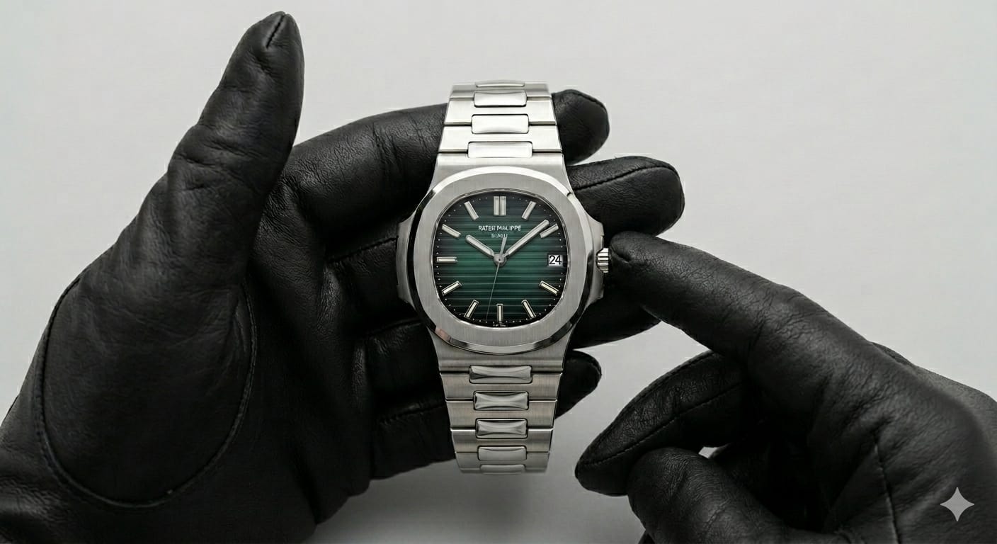 Executive Emerald Green Dial Silver Watch with Matching Black Beaded Bracelet Set