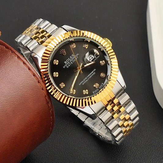 Luxury Pure Golden Silver Black Dial lining Stainless Steel Watch – Premium Design